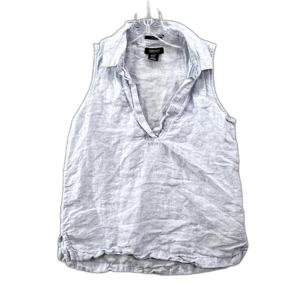 Jones & Co by Jones New York Linen Top Womens XS Blue V Neck Sleeveless Gorpcore